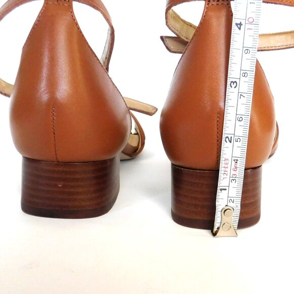 Talbots Open Toe Block 1"  Heel Camel Leather Shoes Sandals Size 7 Ankle Strap - Picture 6 of 10